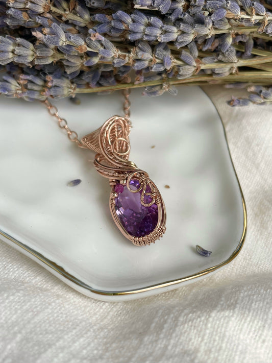 Faceted Amethyst & Ruby Necklace in 14k Rose Gold Filled