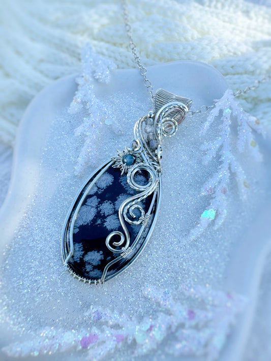 Snowflake Obsidian, Labradorite & Aquamarine Necklace in Argentium Silver