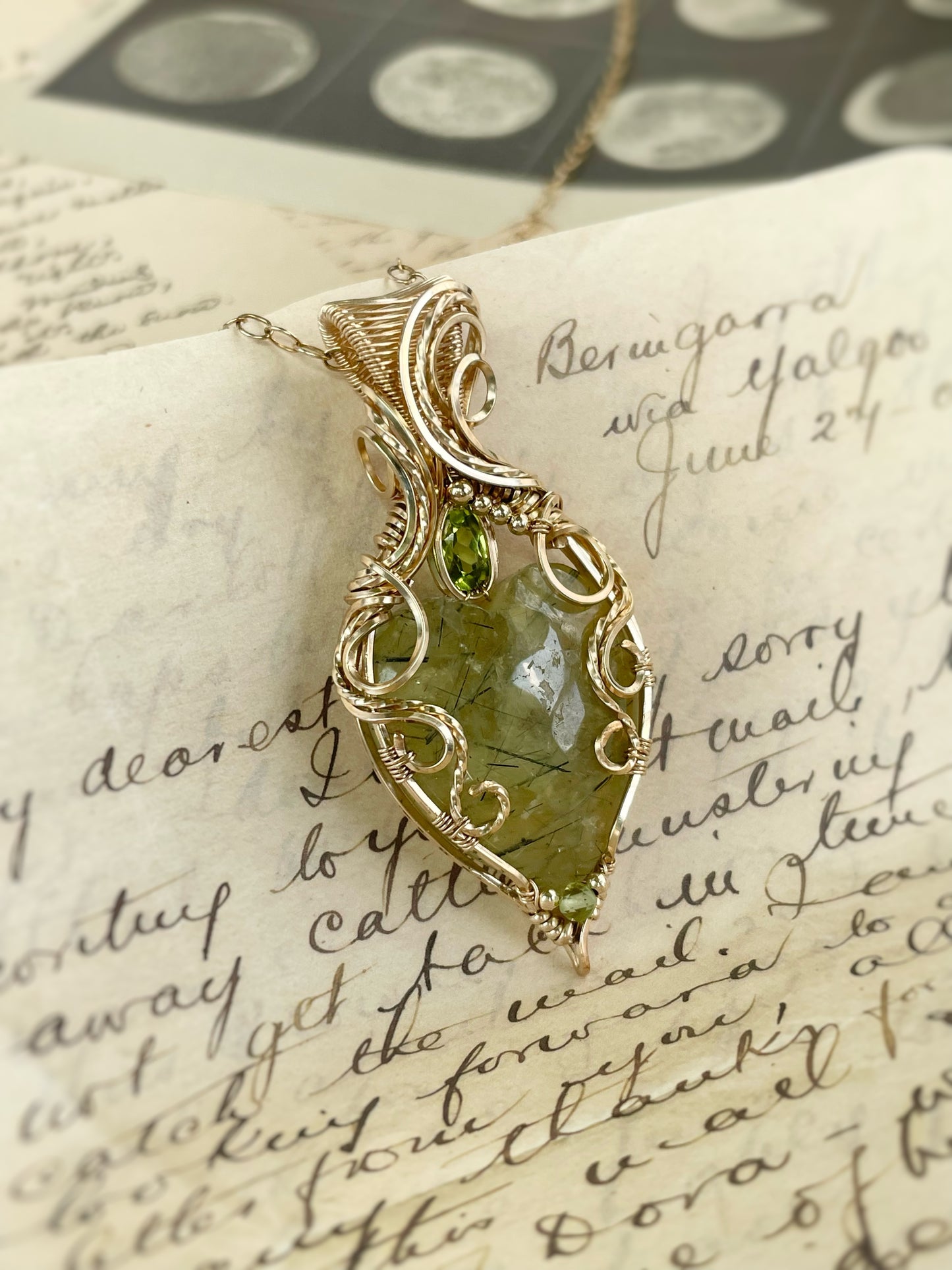 Prehnite Heart & Peridot Necklace in 14k Gold Filled