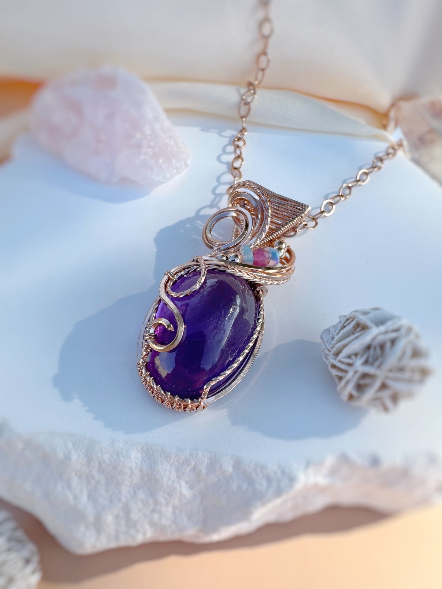 Amethyst, Opal & Pink Tourmaline 14k Rose Gold Filled Necklace