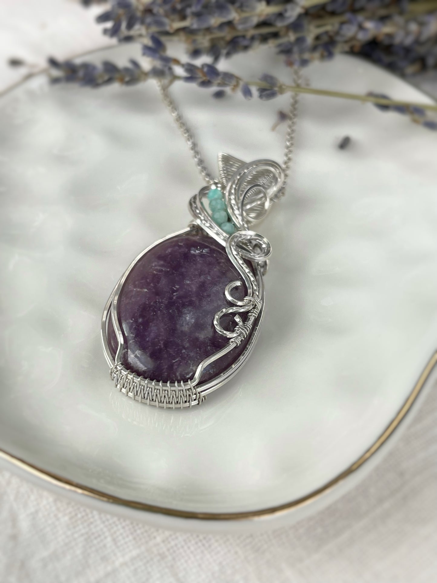 Lepidolite & Amazonite Necklace in 0.925 Sterling Silver