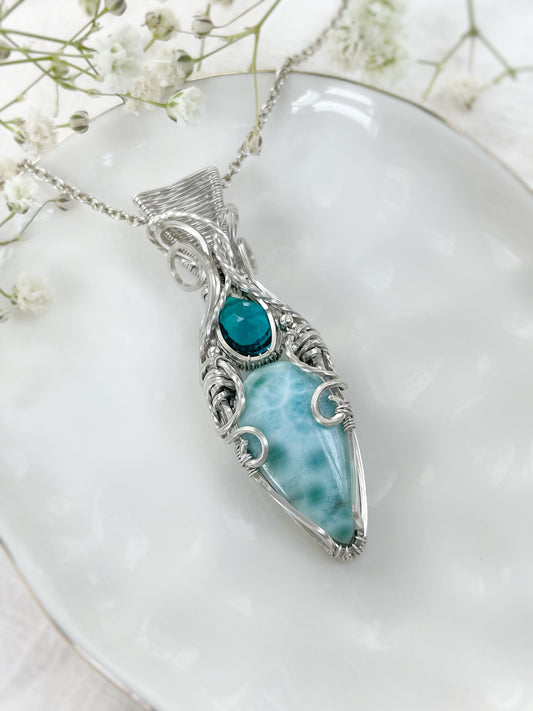 Larimar & Dyed Blue Quartz Necklace in Argentium Silver