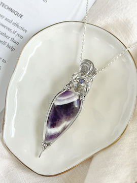 Chevron Amethyst, Clear Quartz & Tanzanite Necklace in Argentium Silver