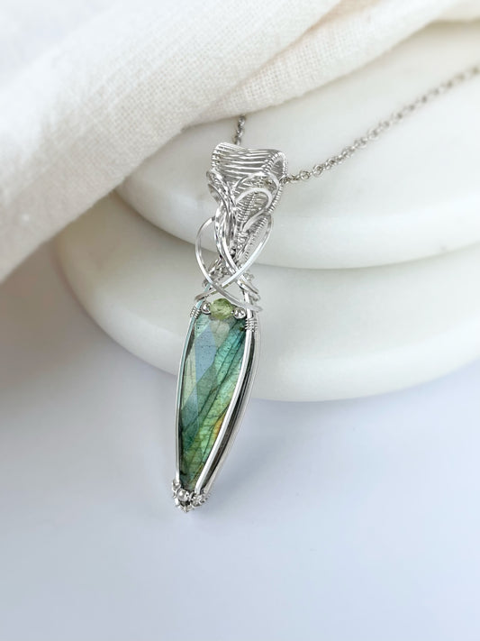 Faceted Labradorite & Peridot Necklace in Argentium Silver