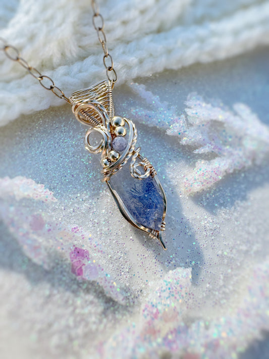 Dainty Rare Dumortierite & Tanzanite Necklace in 14k Gold Filled