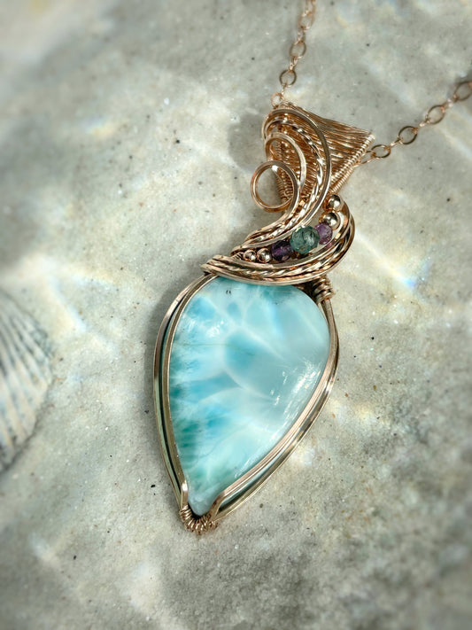 Larimar, Amethyst & Aqua Blue Apatite Necklace in 14k Rose Gold Filled