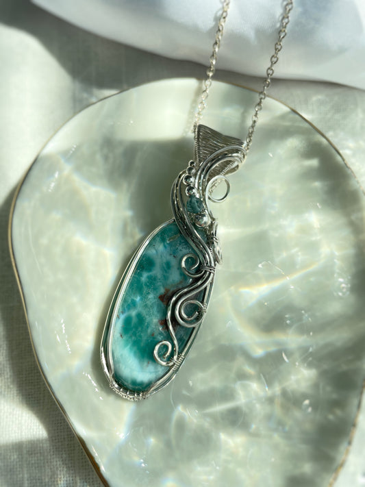 Larimar & Aqua Blue Apatite Necklace in 0.925 Sterling Silver