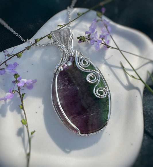 Fluorite Statement Piece Necklace in 0.925 Sterling Silver