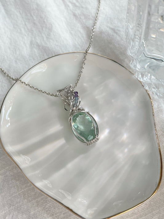 Faceted Aquamarine & Fluorite Necklace in Argentium Silver