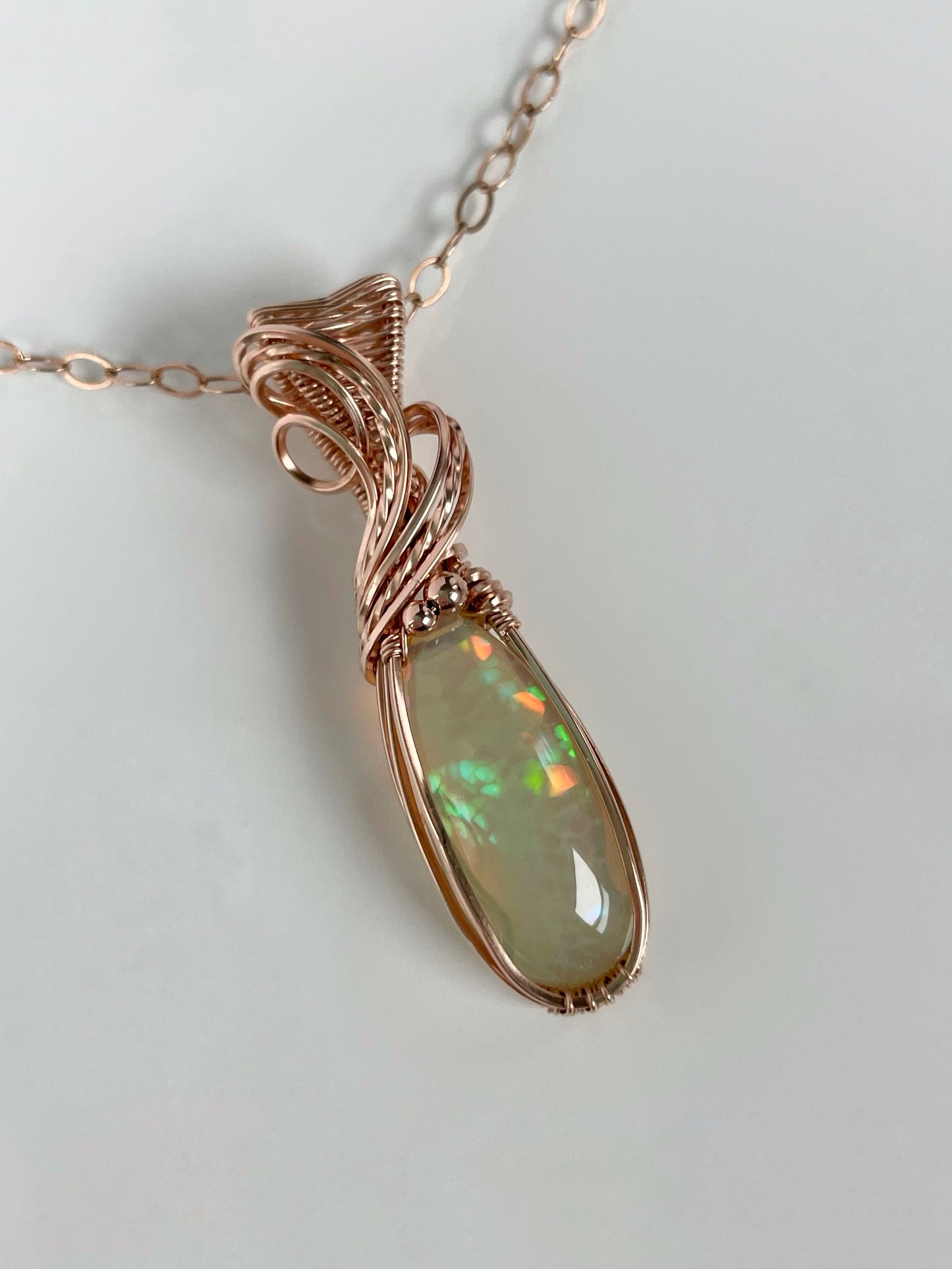 4.75ct Honeycomb Patterned Ethiopian Opal Necklace in 14k Rose Gold Filled