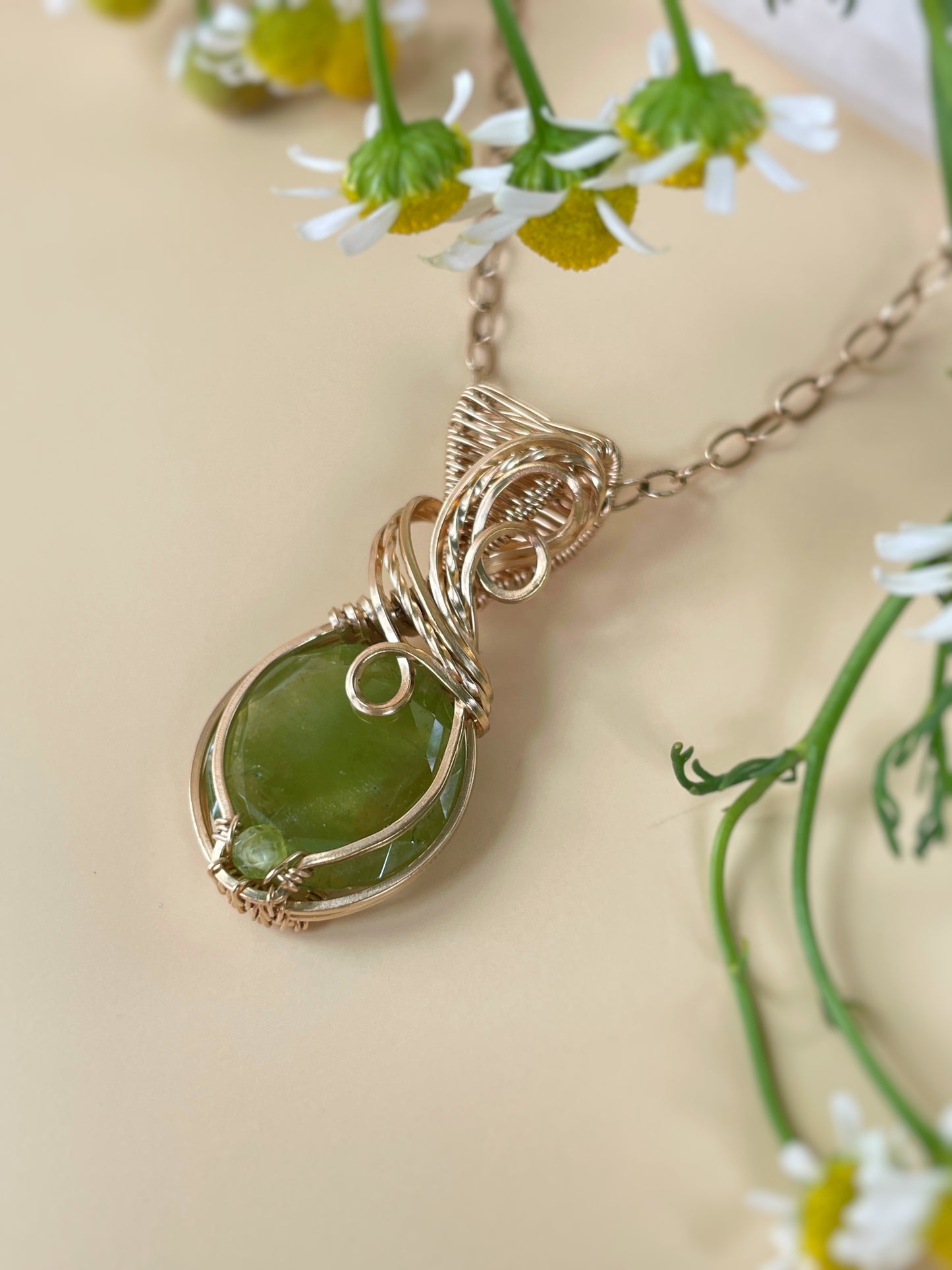 Sphene & Peridot Necklace in 14k Gold Filled