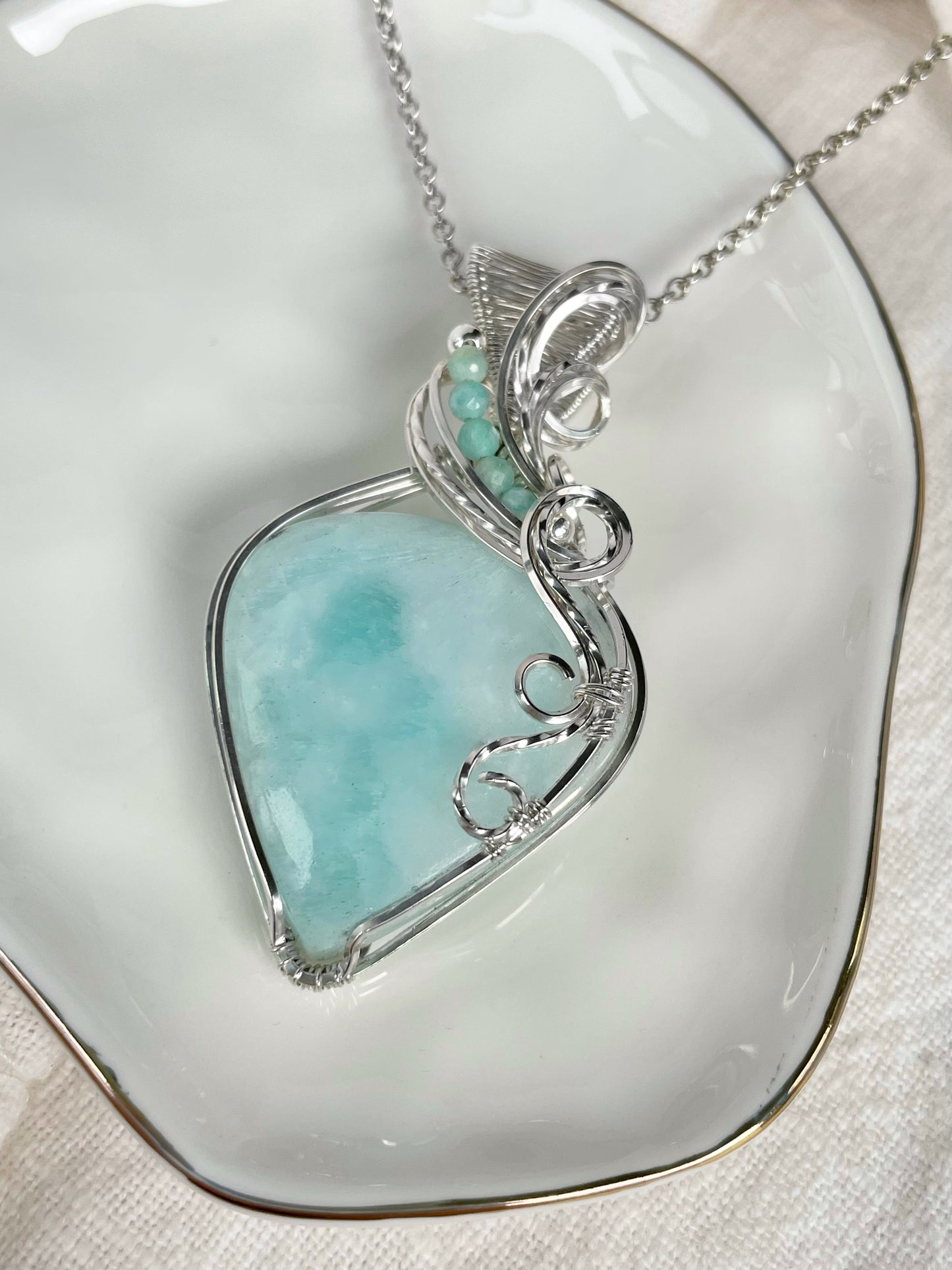 Aqua Calcite & Amazonite Necklace in 0.925 Sterling Silver