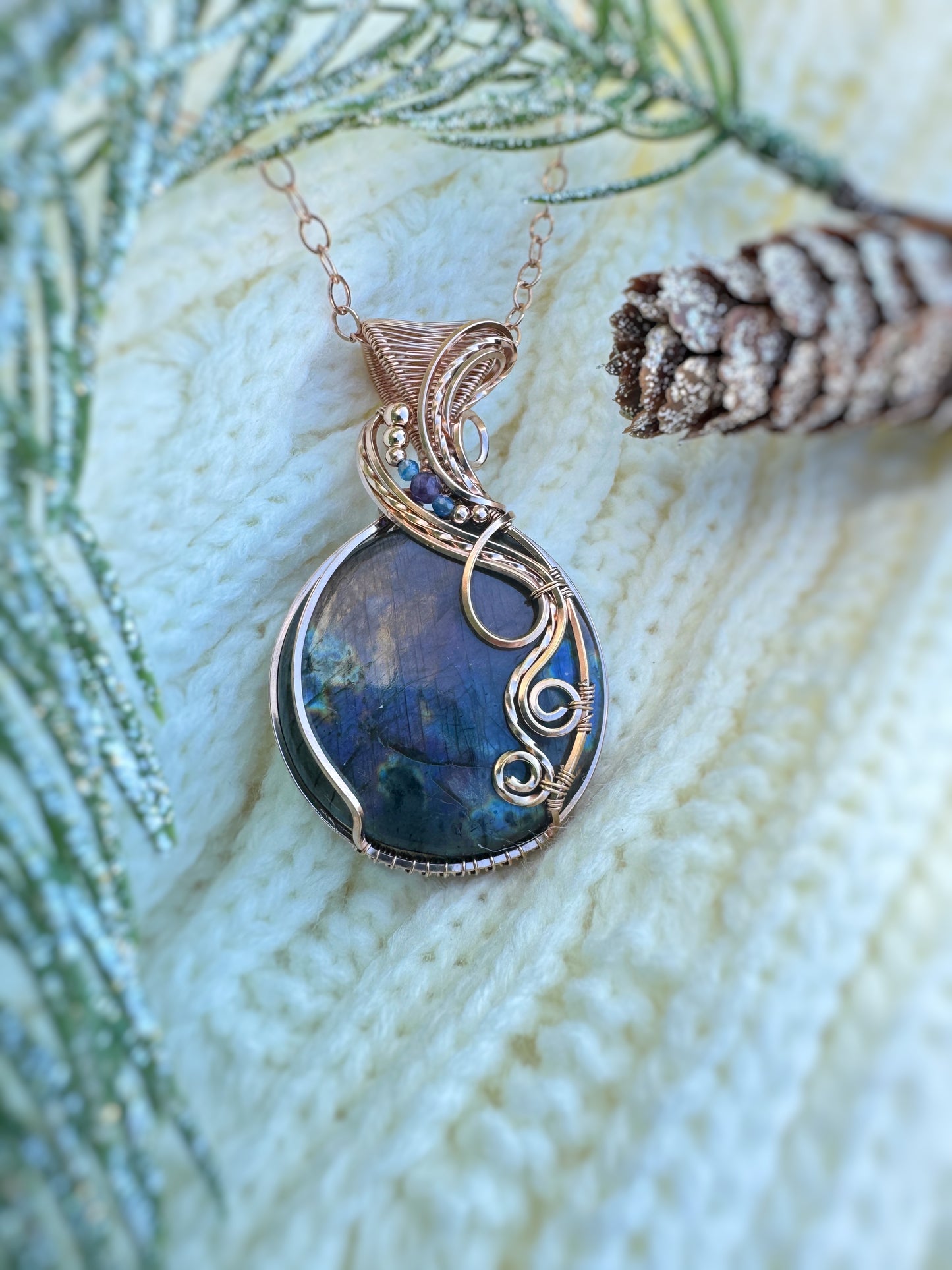 Labradorite, Amethyst & Blue Kyanite Necklace in 14k Rose Gold Filled