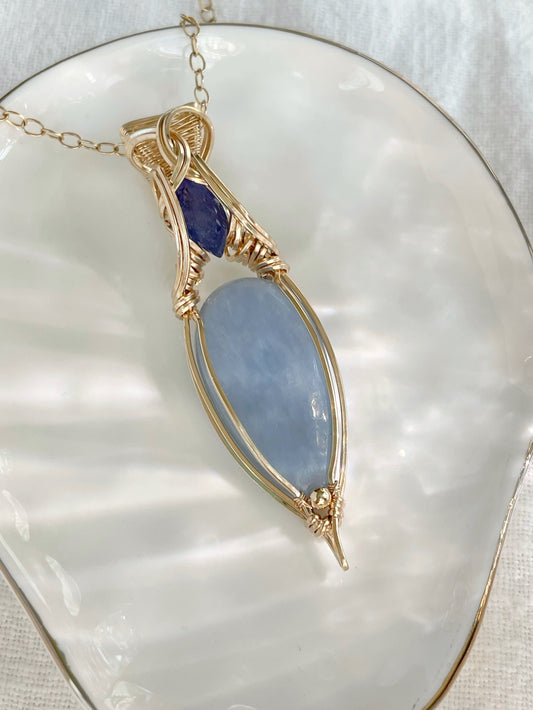 Angelite & Tanzanite Necklace in 14k Gold Filled