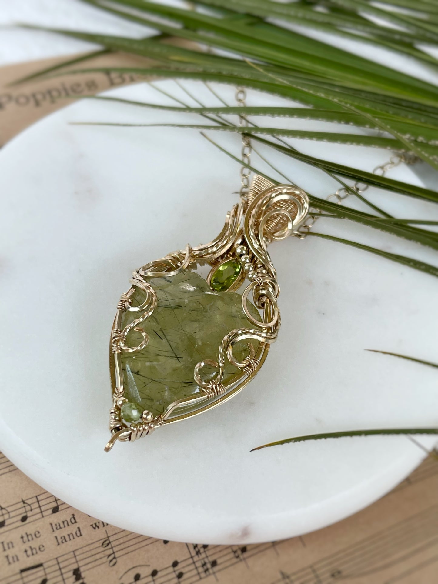 Prehnite Heart & Peridot Necklace in 14k Gold Filled