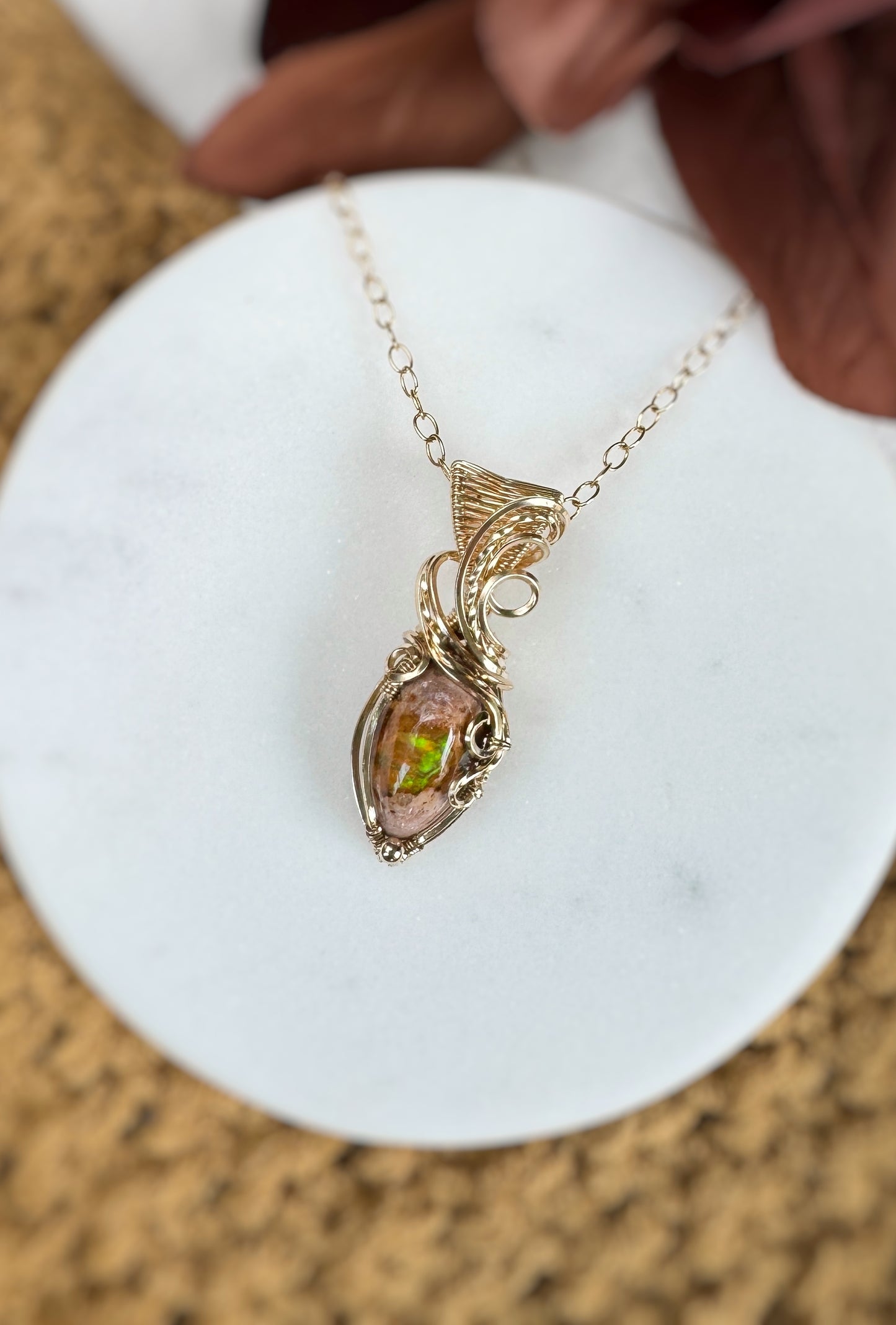 12.5 ct Mexican Fire Opal Necklace in 14k Gold Filled