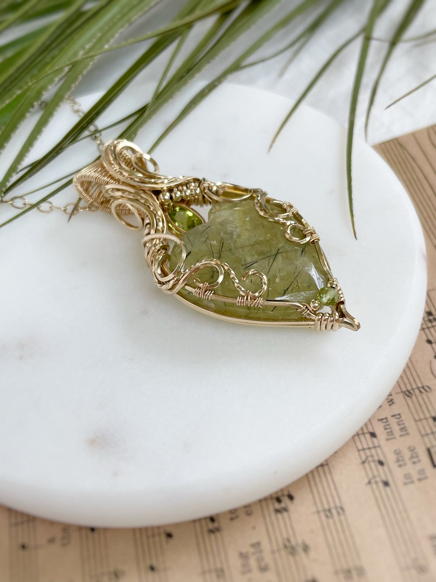 Prehnite Heart & Peridot Necklace in 14k Gold Filled