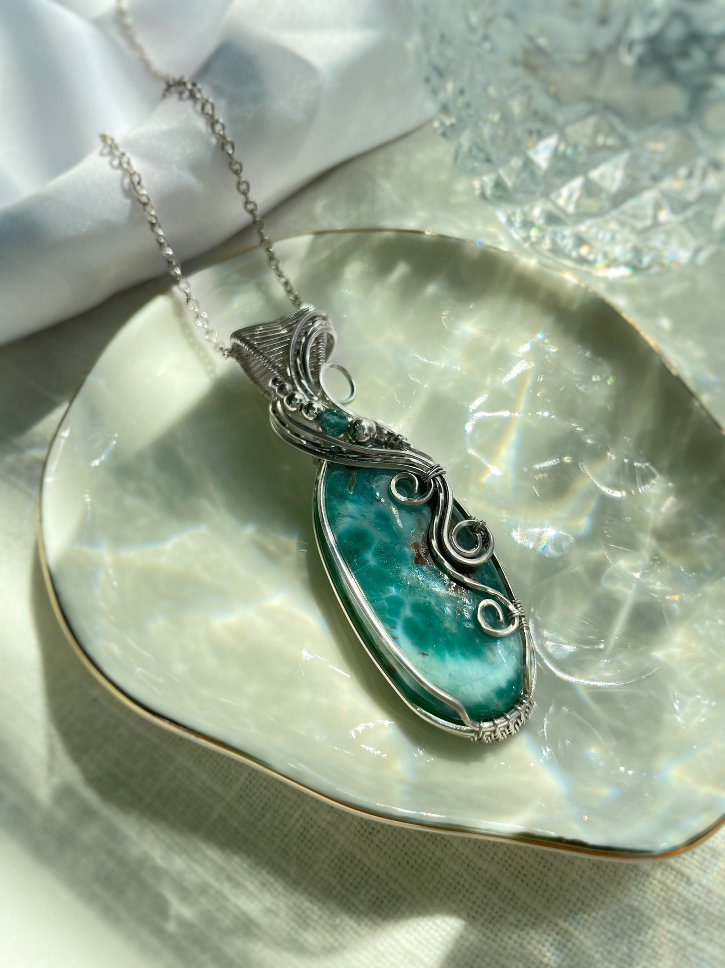 Larimar & Aqua Blue Apatite Necklace in 0.925 Sterling Silver