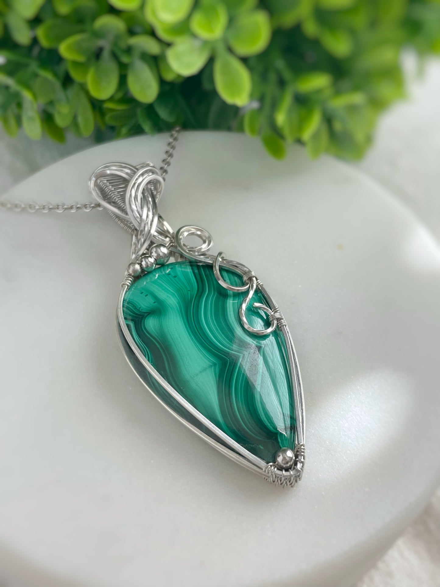 Malachite Necklace in 0.925 Sterling Silver