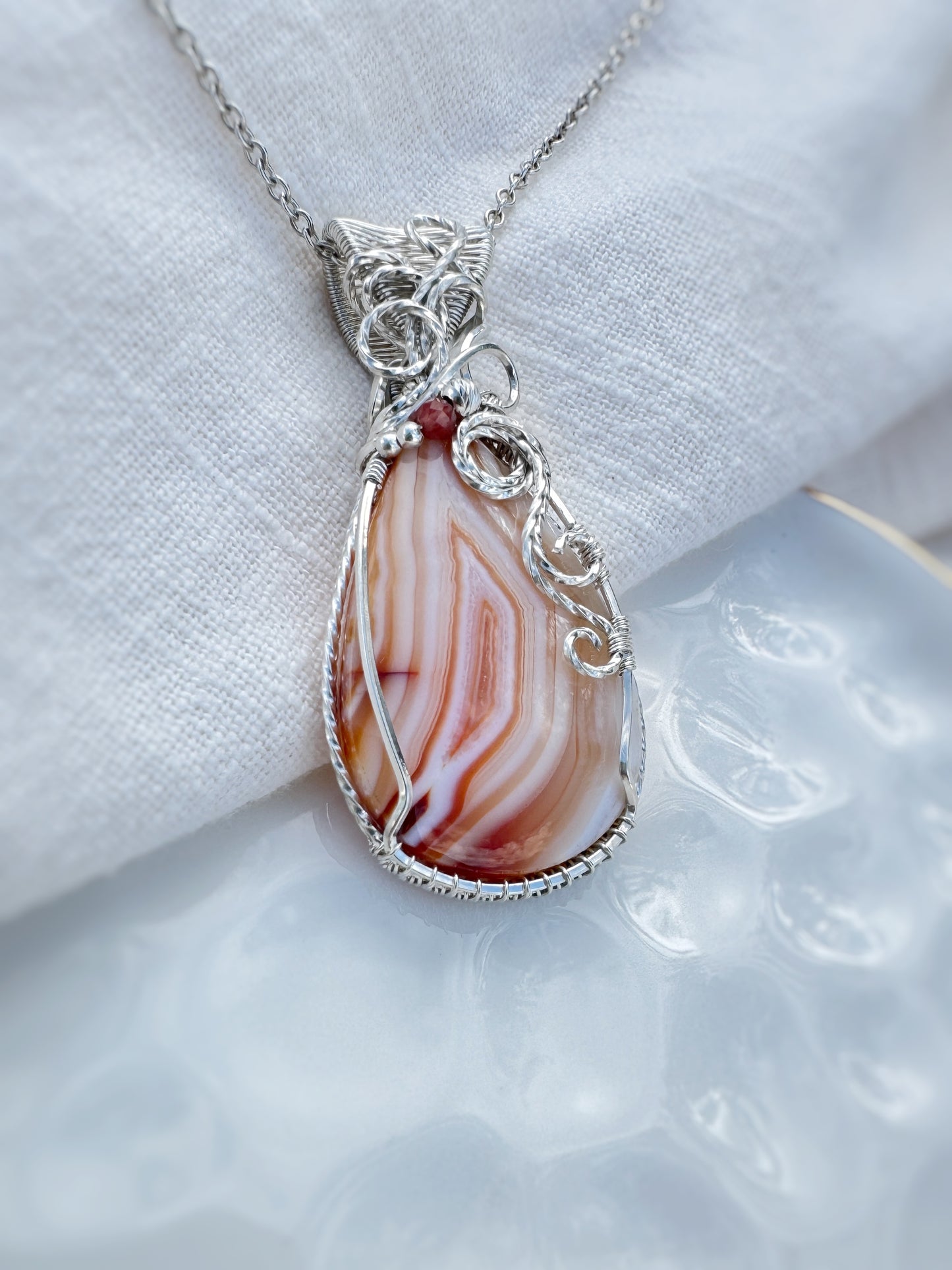 Banded Carnelian & Andesine Necklace in 14k Gold Filled Wire