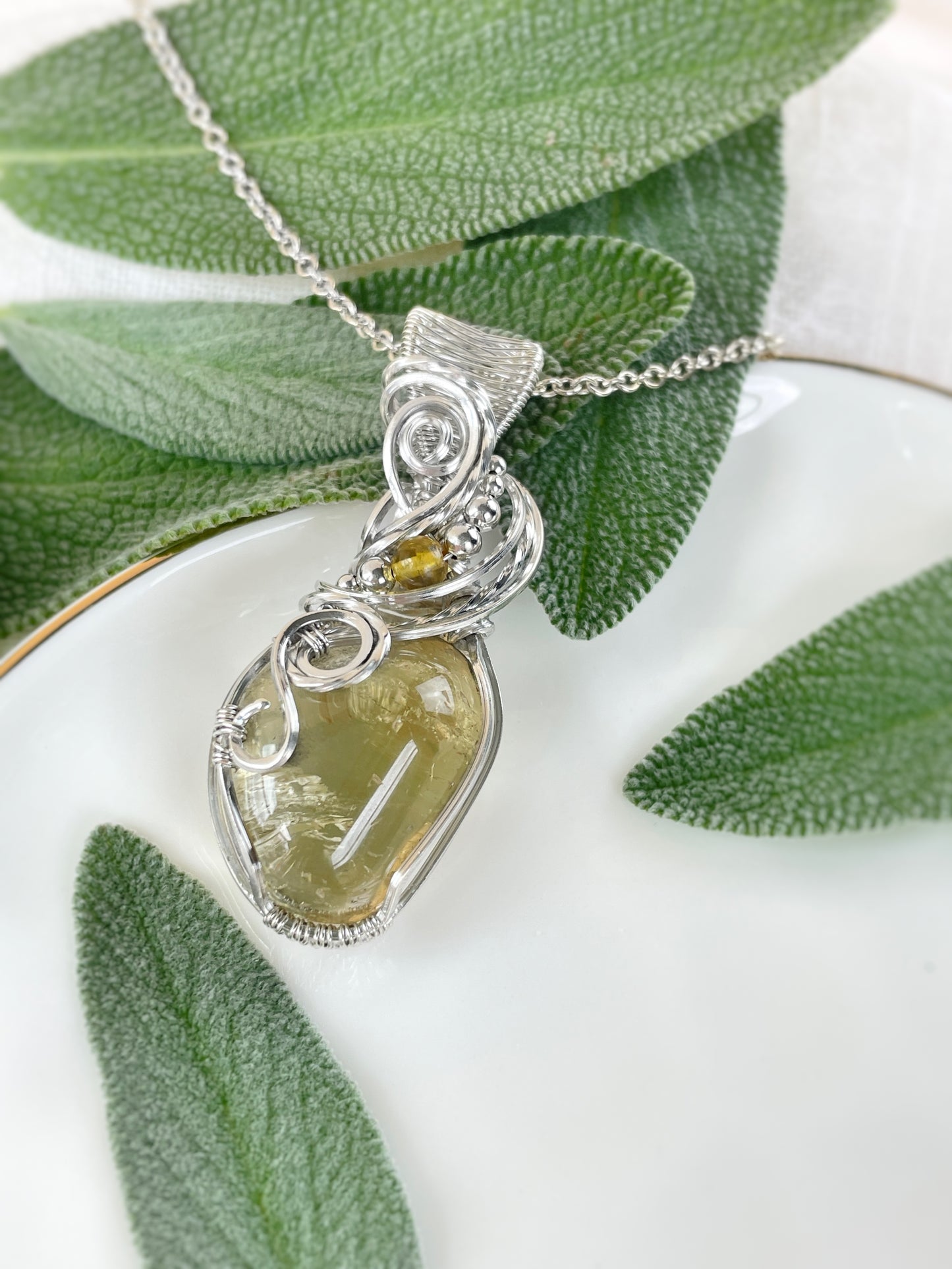 Natural Citrine & Amber Necklace in Argentium Silver