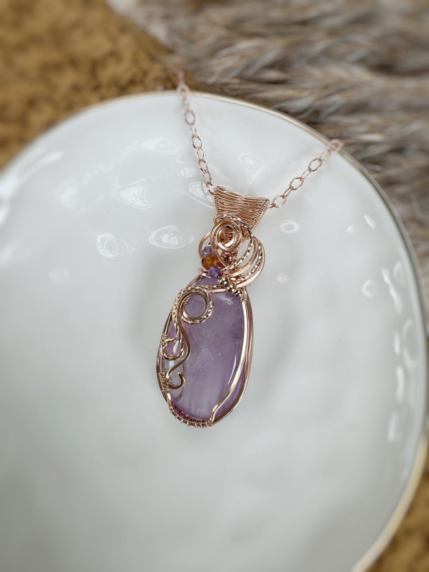 Amethyst & Hessonite Garnet Necklace in 14k Rose Gold Filled