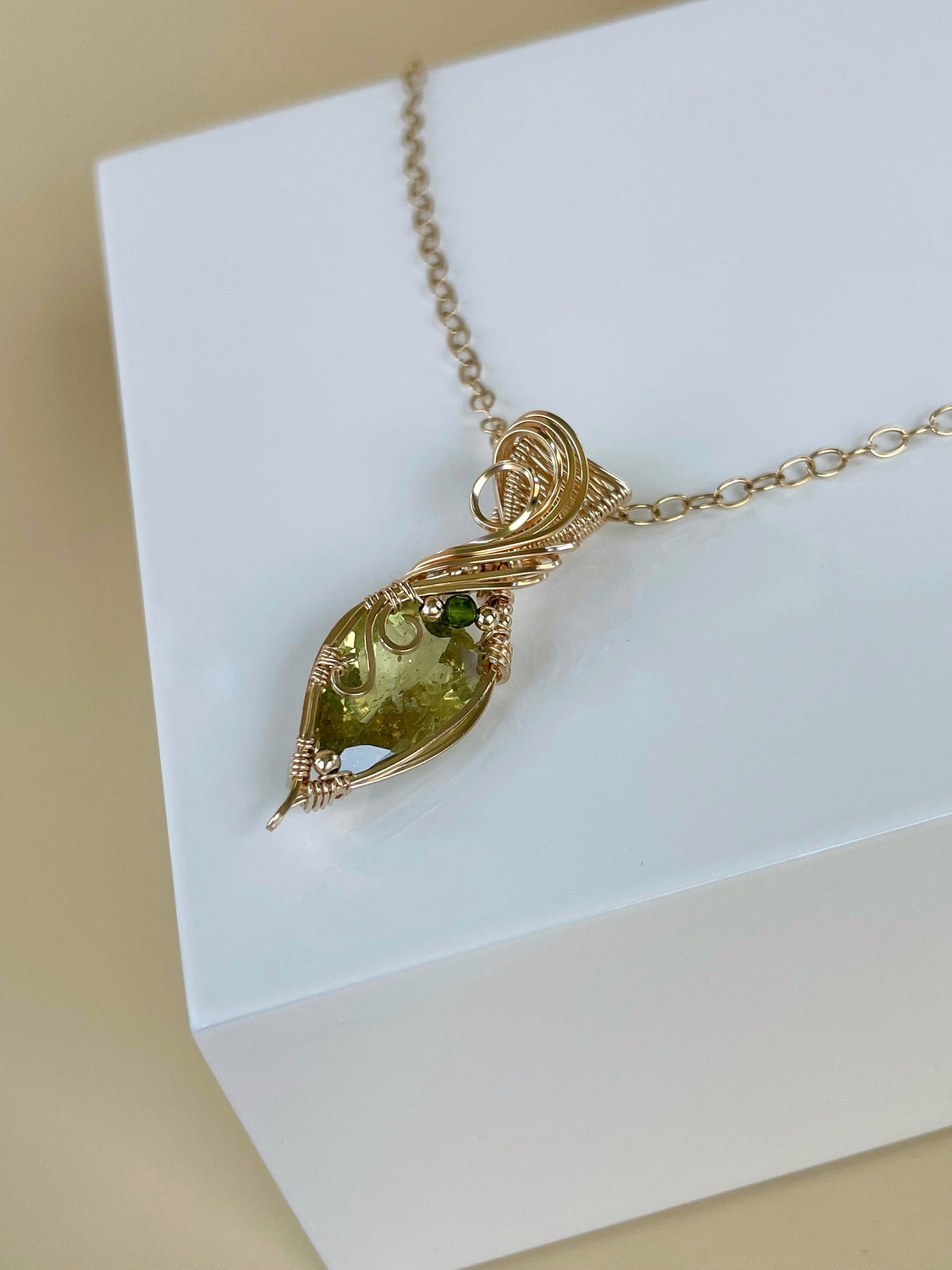 Dainty Yellow/Green Apatite & Green Tourmaline Necklace in 14k Gold Filled