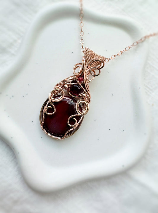 Mookaite Jasper, Garnet & Andesine in 14k Rose Gold Filled Necklace