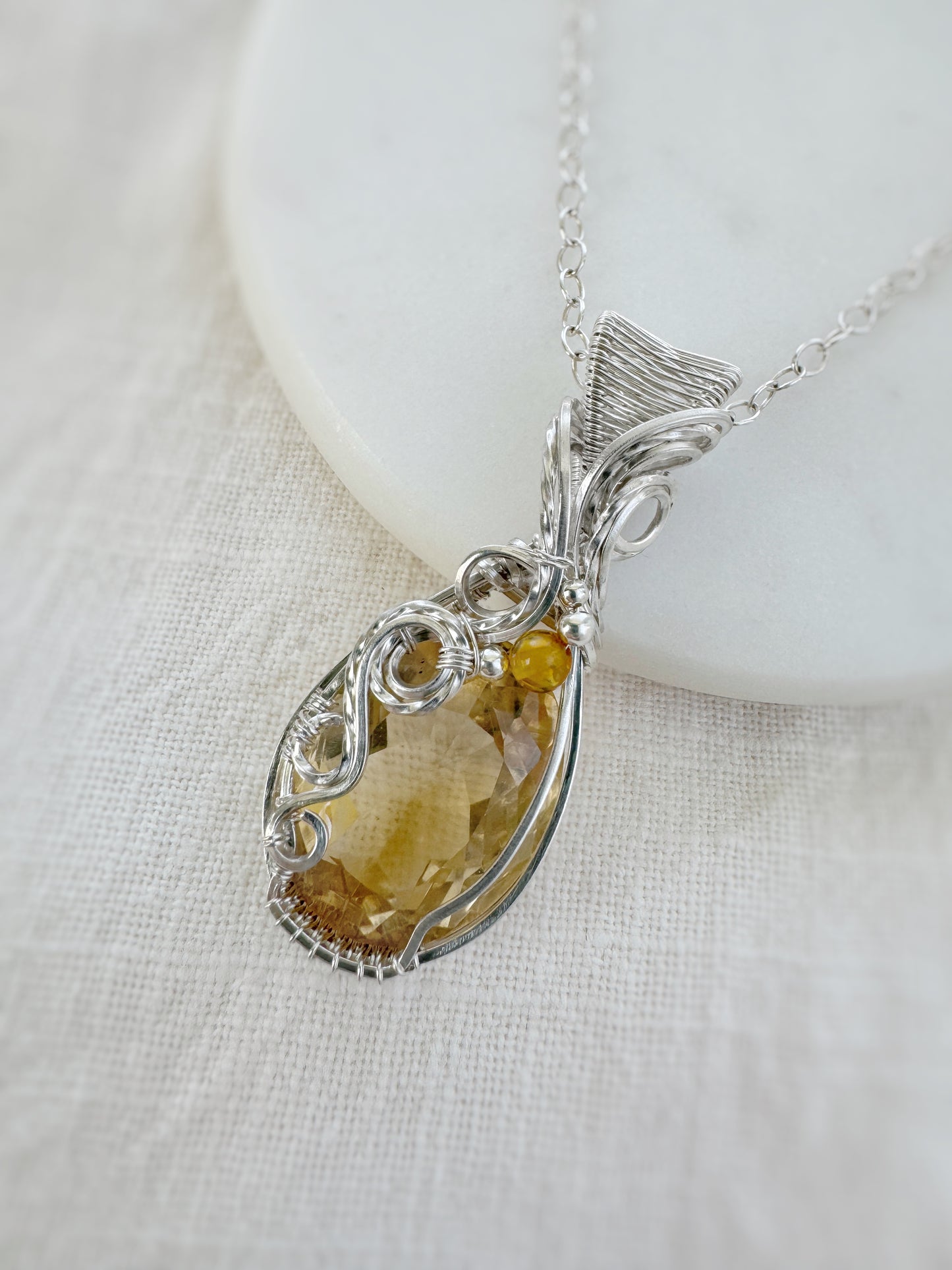 29.52 ct Citrine & Amber Necklace in Argentium Silver