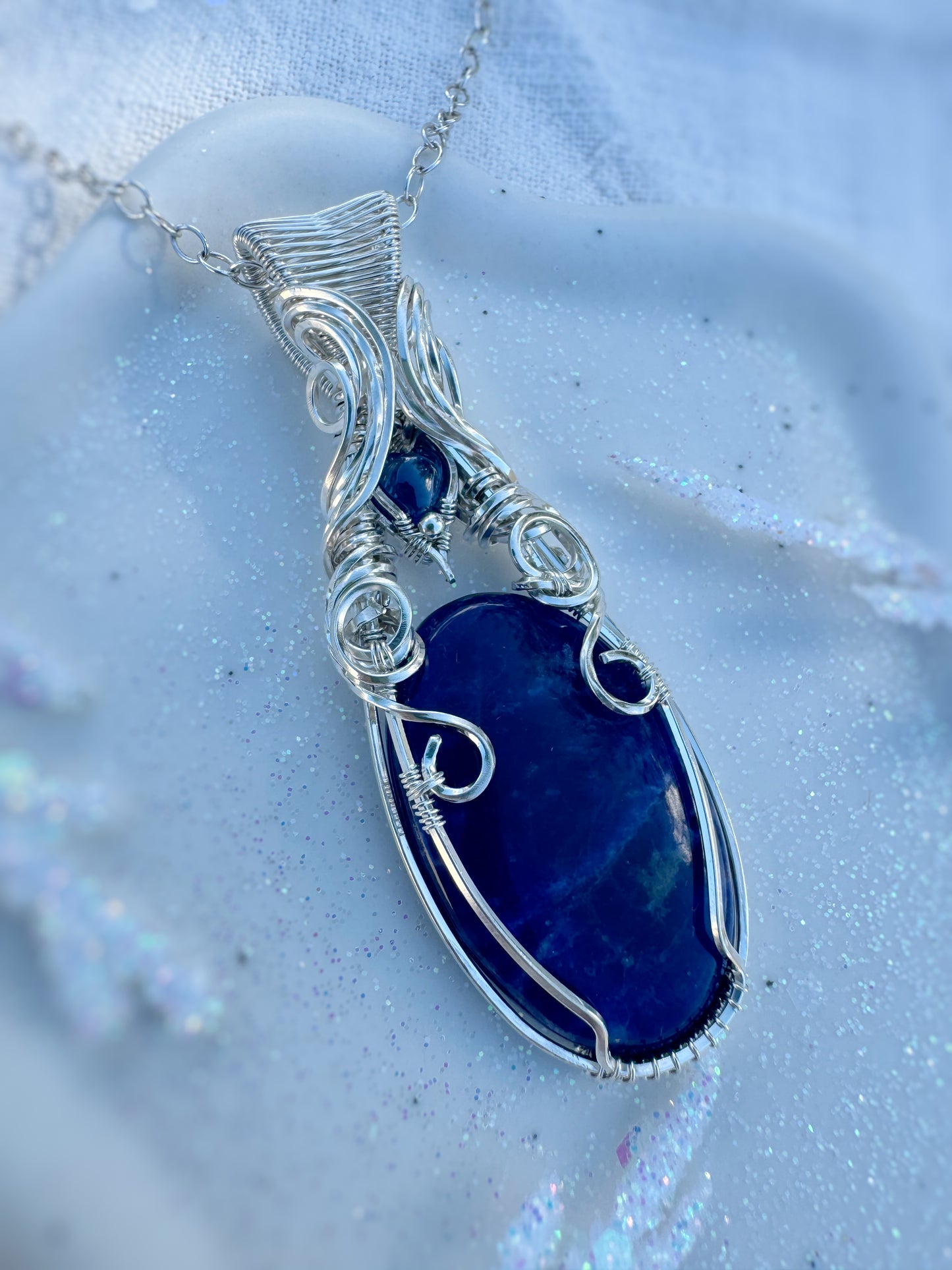 Sodalite & Blue Sapphire Necklace in 0.925 Sterling Silver