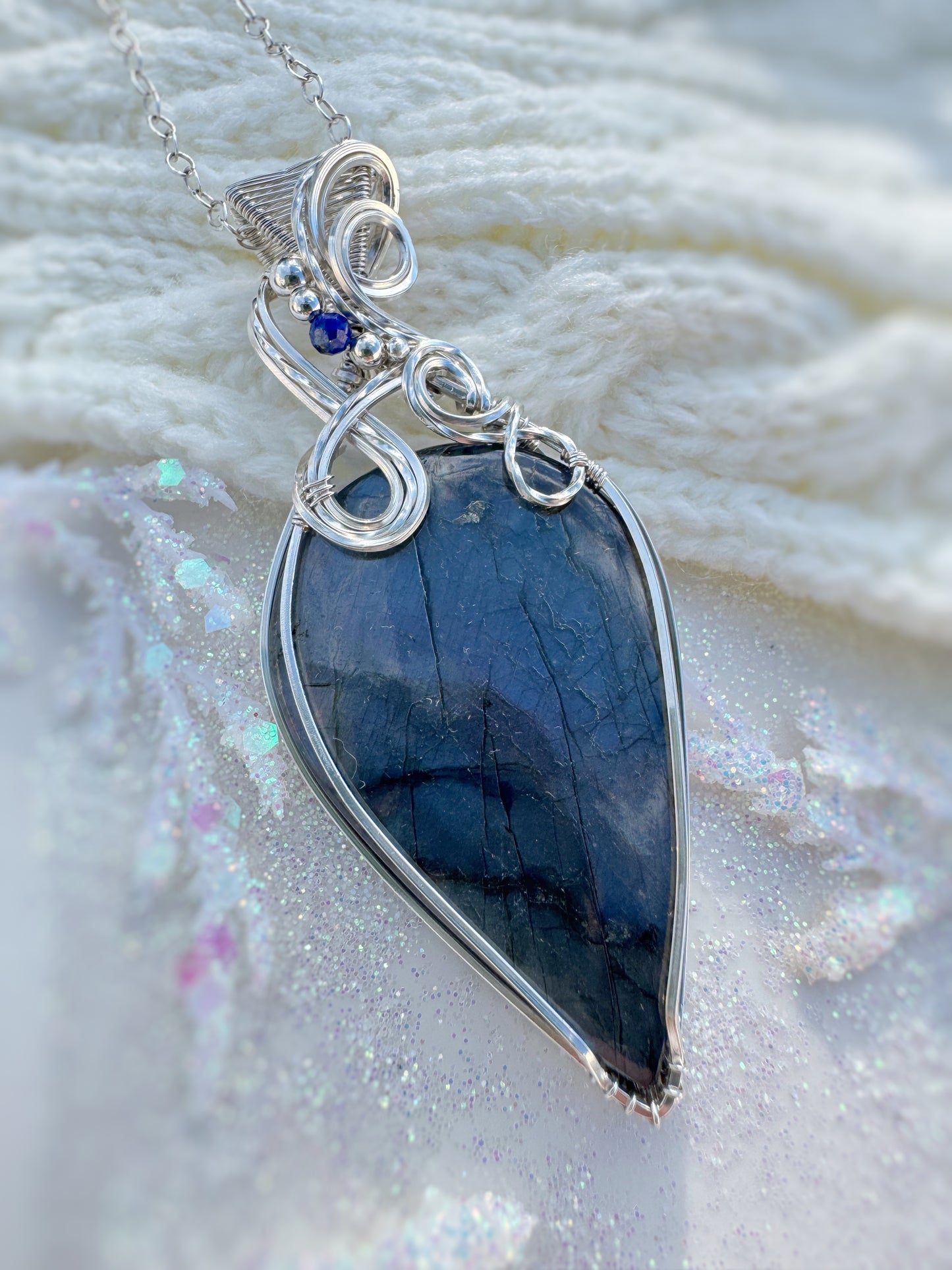 Labradorite & Lapis Lazuli Statement Necklace in Argentium Silver