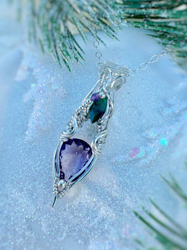 Amethyst & Emerald Necklace in Argentium Silver