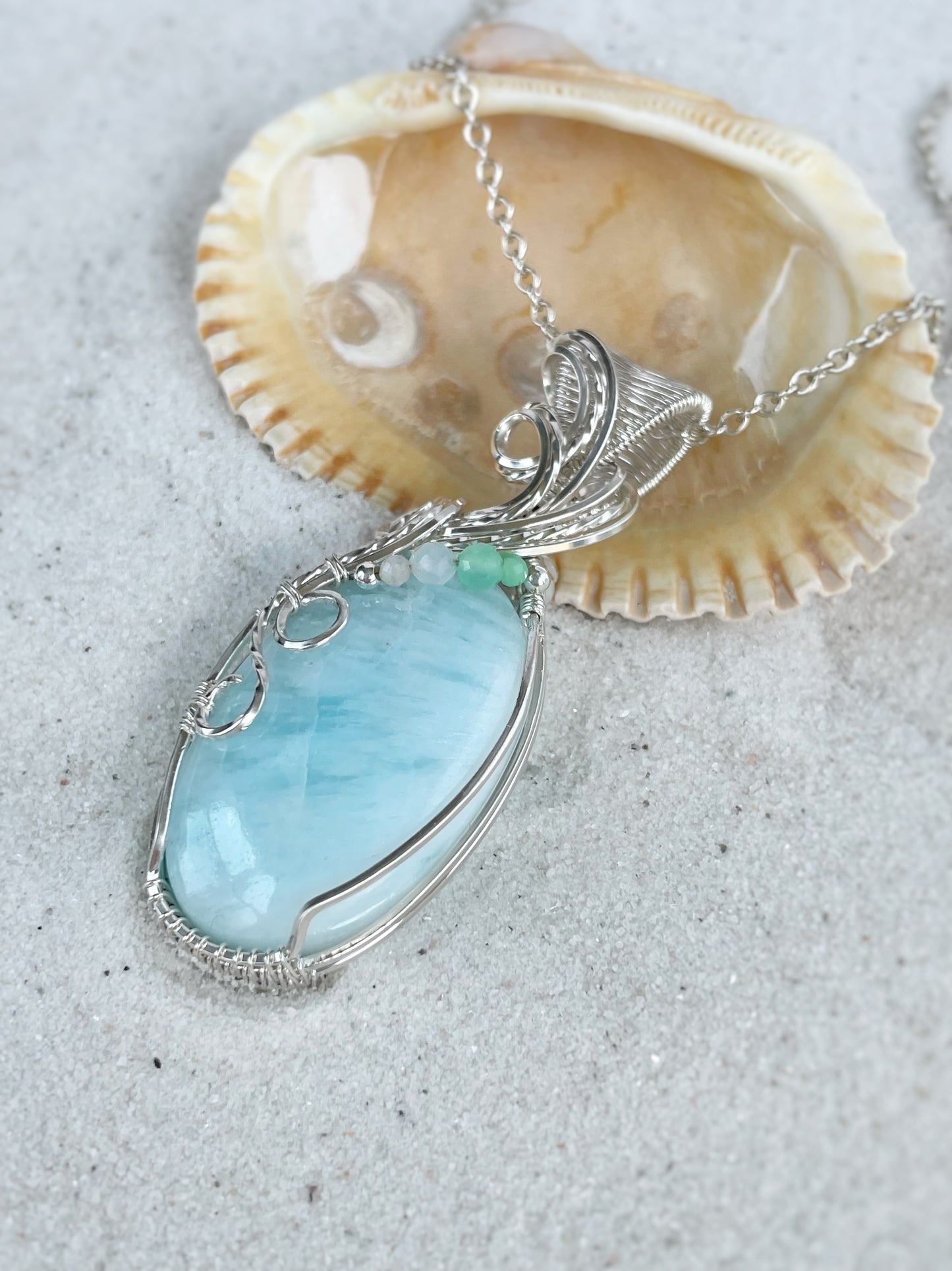 Aqua Calcite & Chrysoprase Necklace in 0.925 Sterling Silver