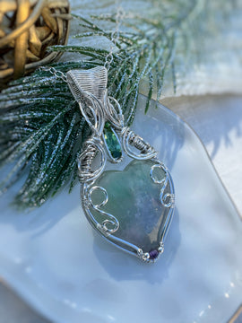 Fluorite, Green Tourmaline, Amethyst & Chrome Diopside Necklace in 0.925 Sterling Silver