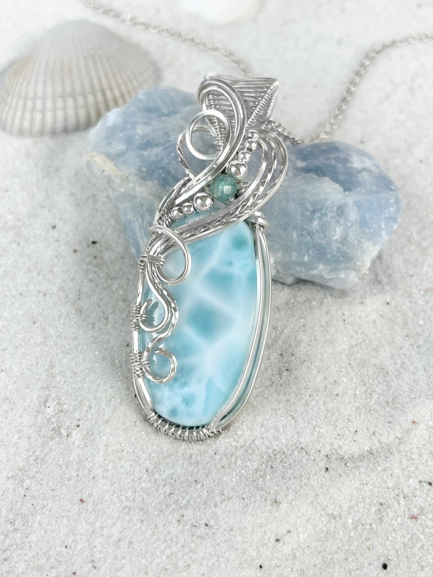 Larimar & Aqua Blue Apatite Necklace in 0.925 Sterling Silver