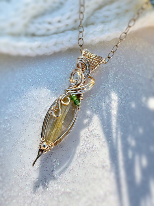 Golden Rutile & Chrome Diopside Necklace in 14k Gold Filled