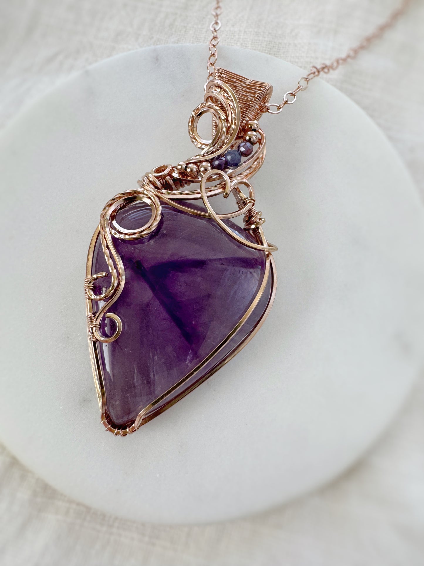 Amethyst & Tanzanite Statement Necklace in 14k Rose Gold Filled