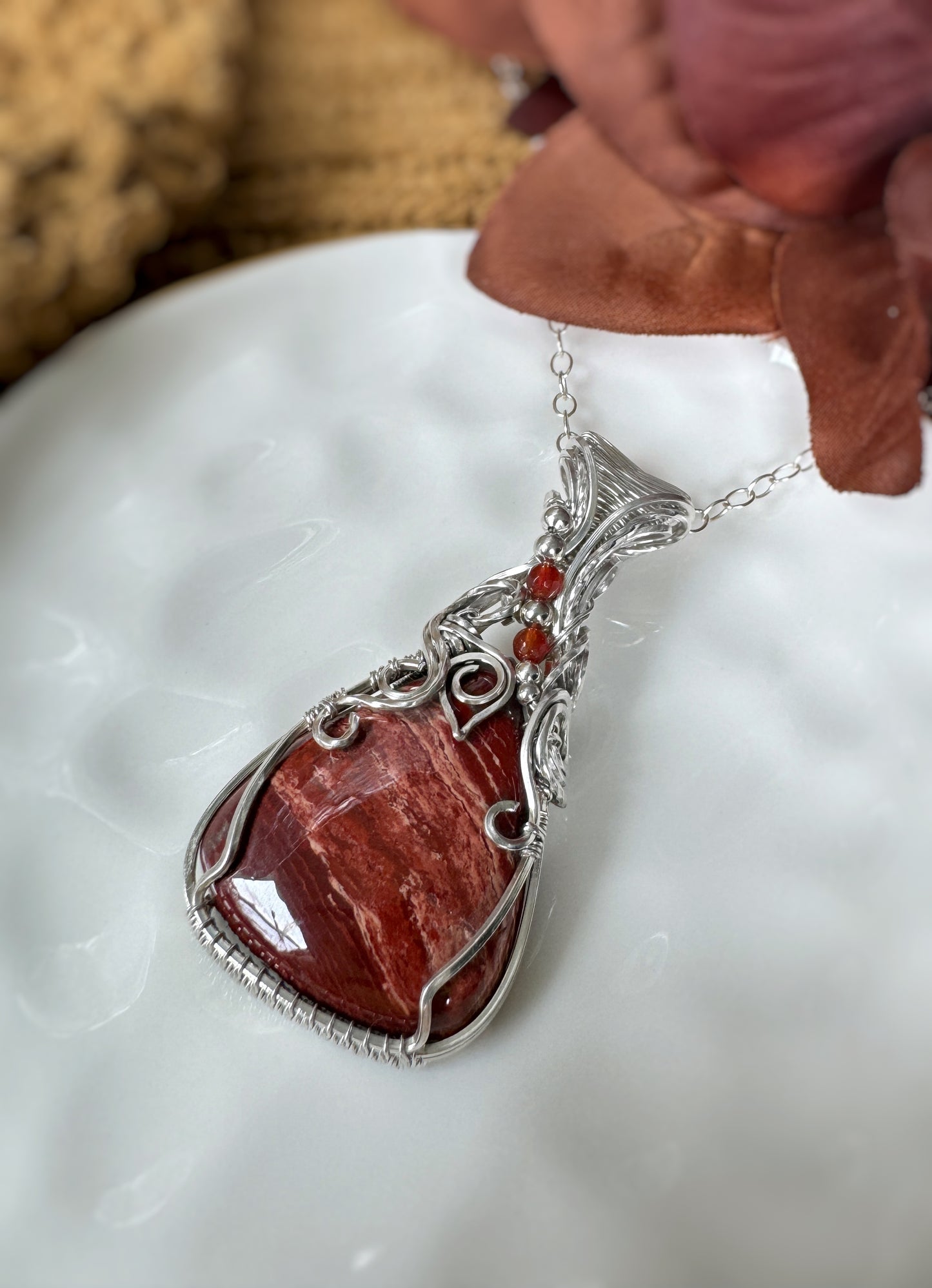 Snakeskin Jasper & Carnelian Necklace in Argentium Silver