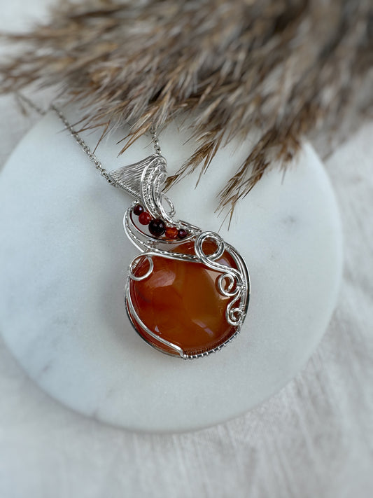 Carnelian, Amber & Garnet Necklace in 0.925 Sterling Silver