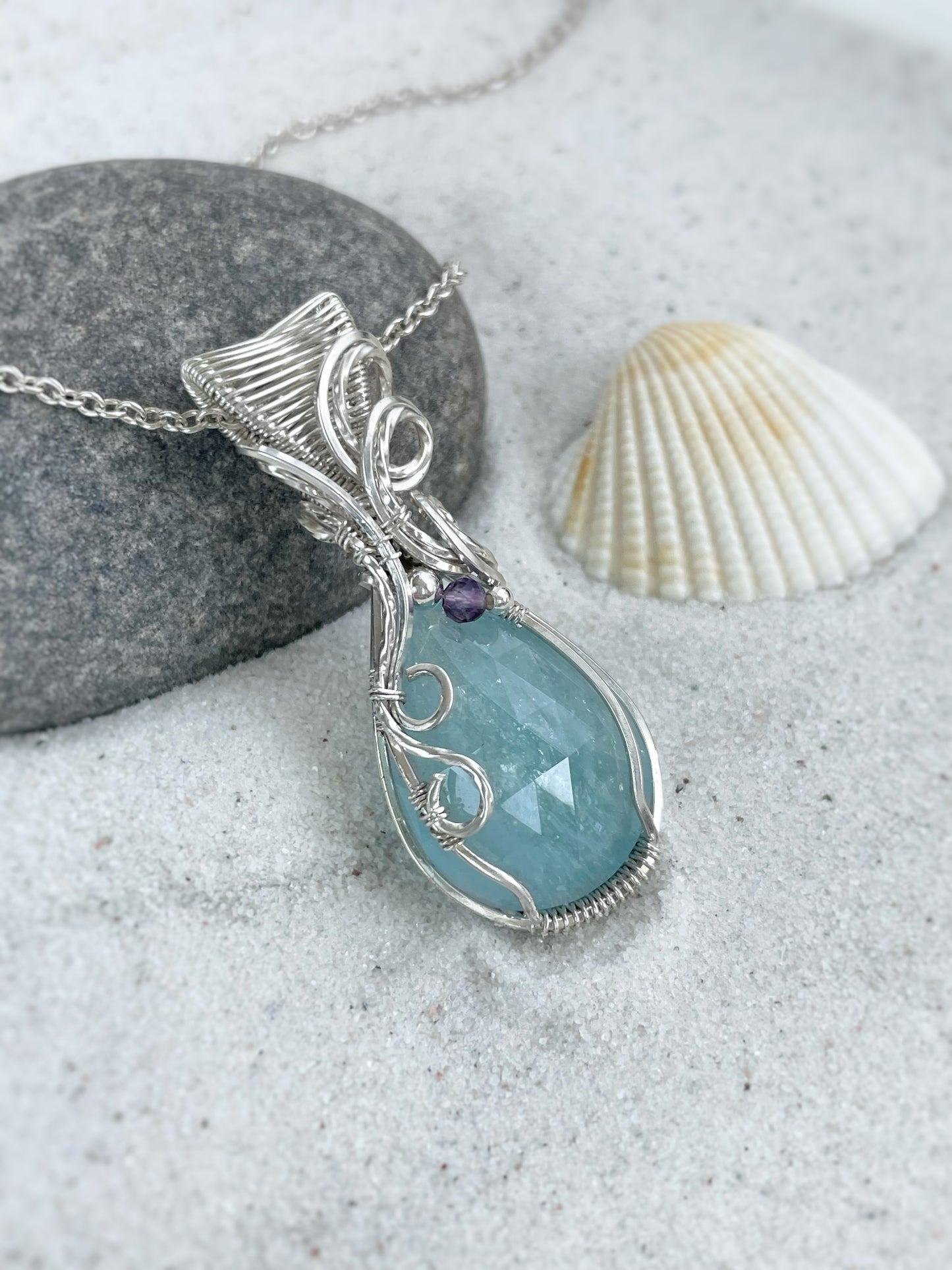 Faceted Aquamarine & Fluorite Necklace in 0.925 Sterling Silver