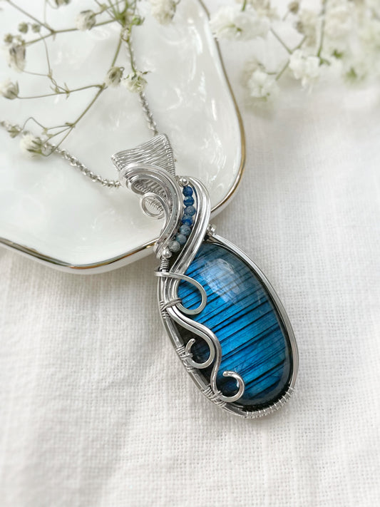 Labradorite & Blue Kyanite Necklace in Argentium Silver