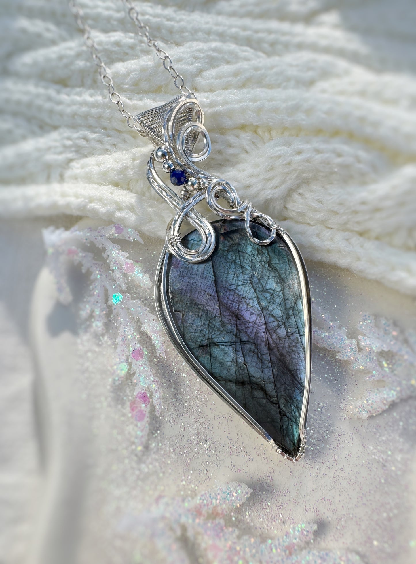 Labradorite & Lapis Lazuli Statement Necklace in Argentium Silver