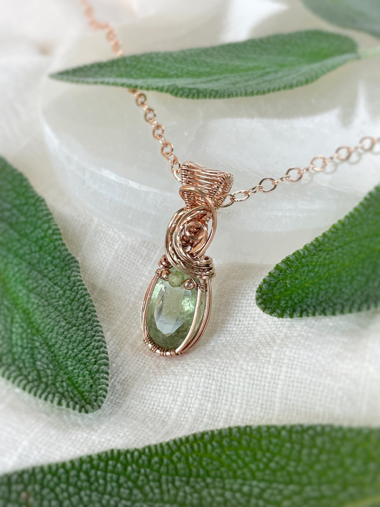 Green Beryl & Peridot Necklace in 14k Rose Gold Filled