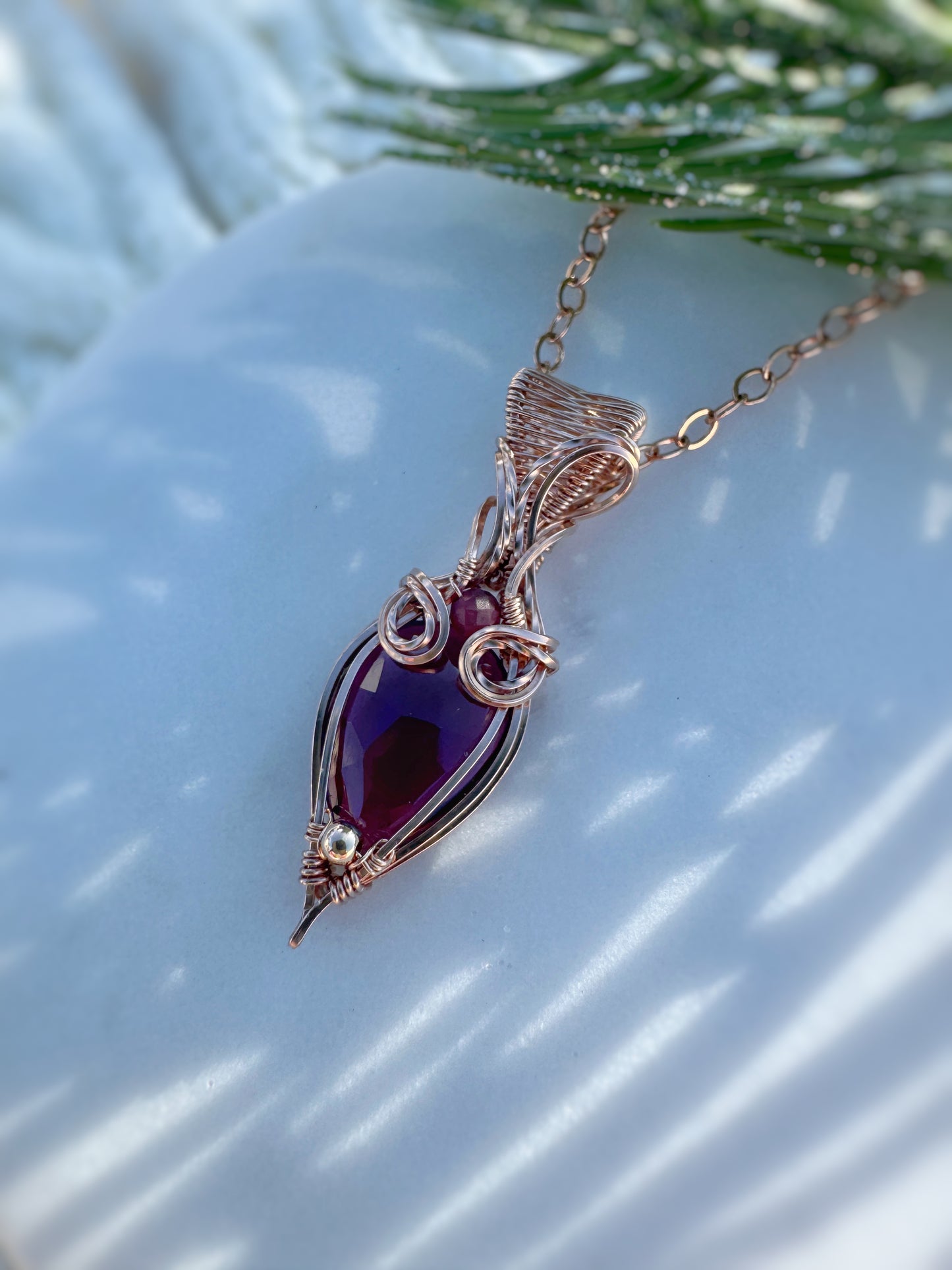 Small Garnet & Andesine Necklace in 14k Rose Gold Filled