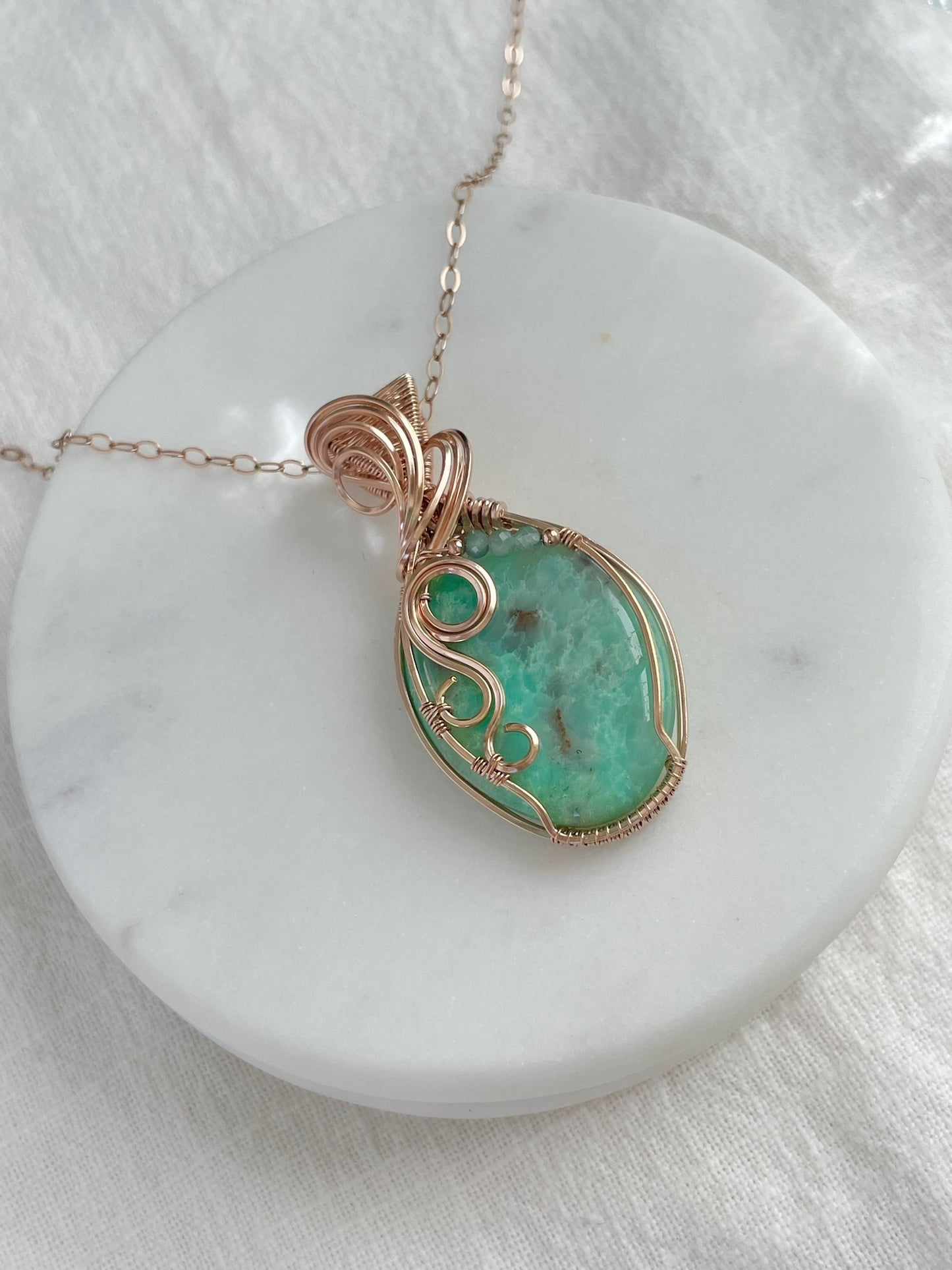 Chrysoprase & Green Apatite Necklace in 14k Rose Gold Filled