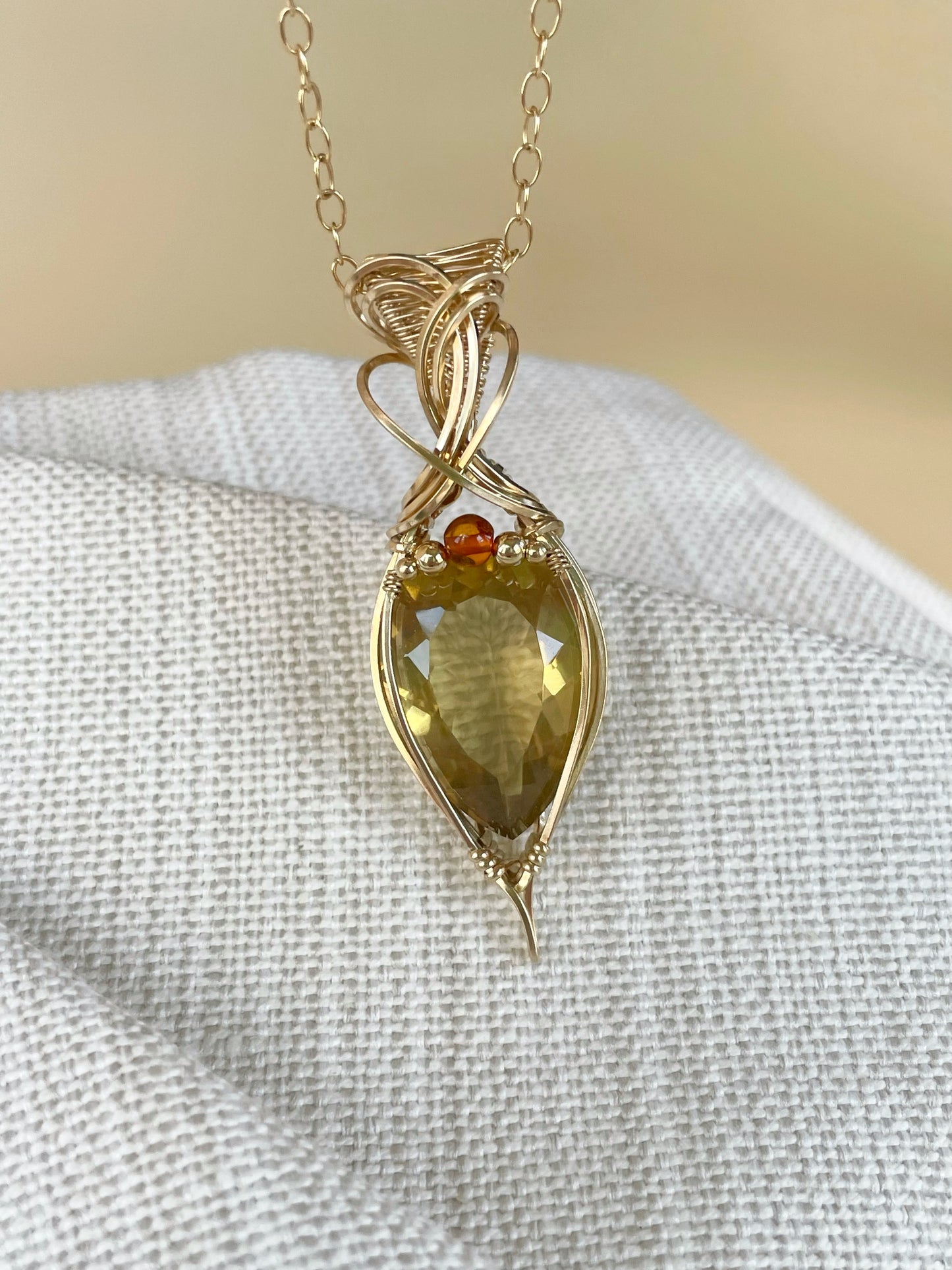 Lemon Quartz & Amber Necklace in 14k Gold Fill