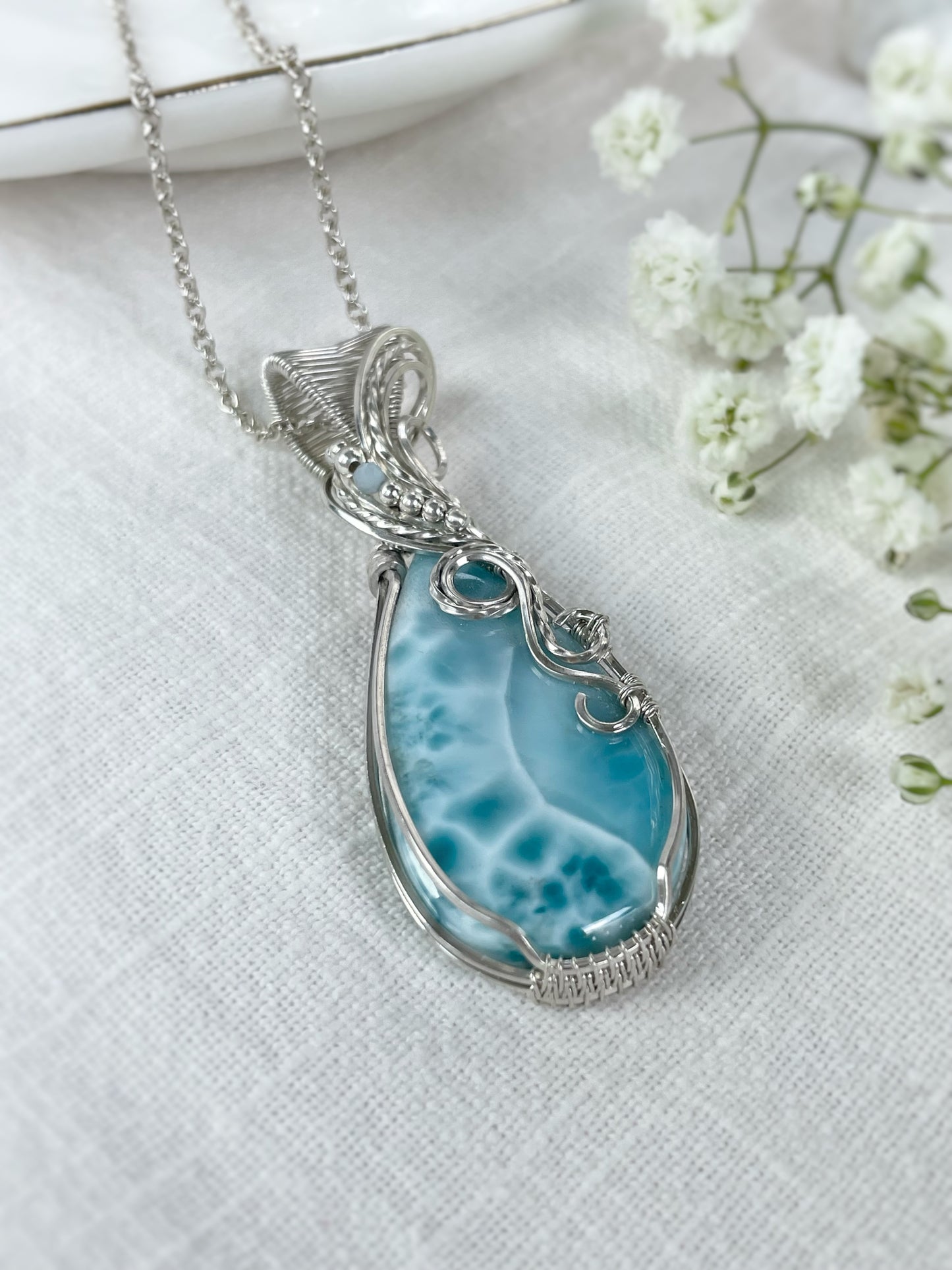 Larimar & Aquamarine Necklace in Argentium Silver