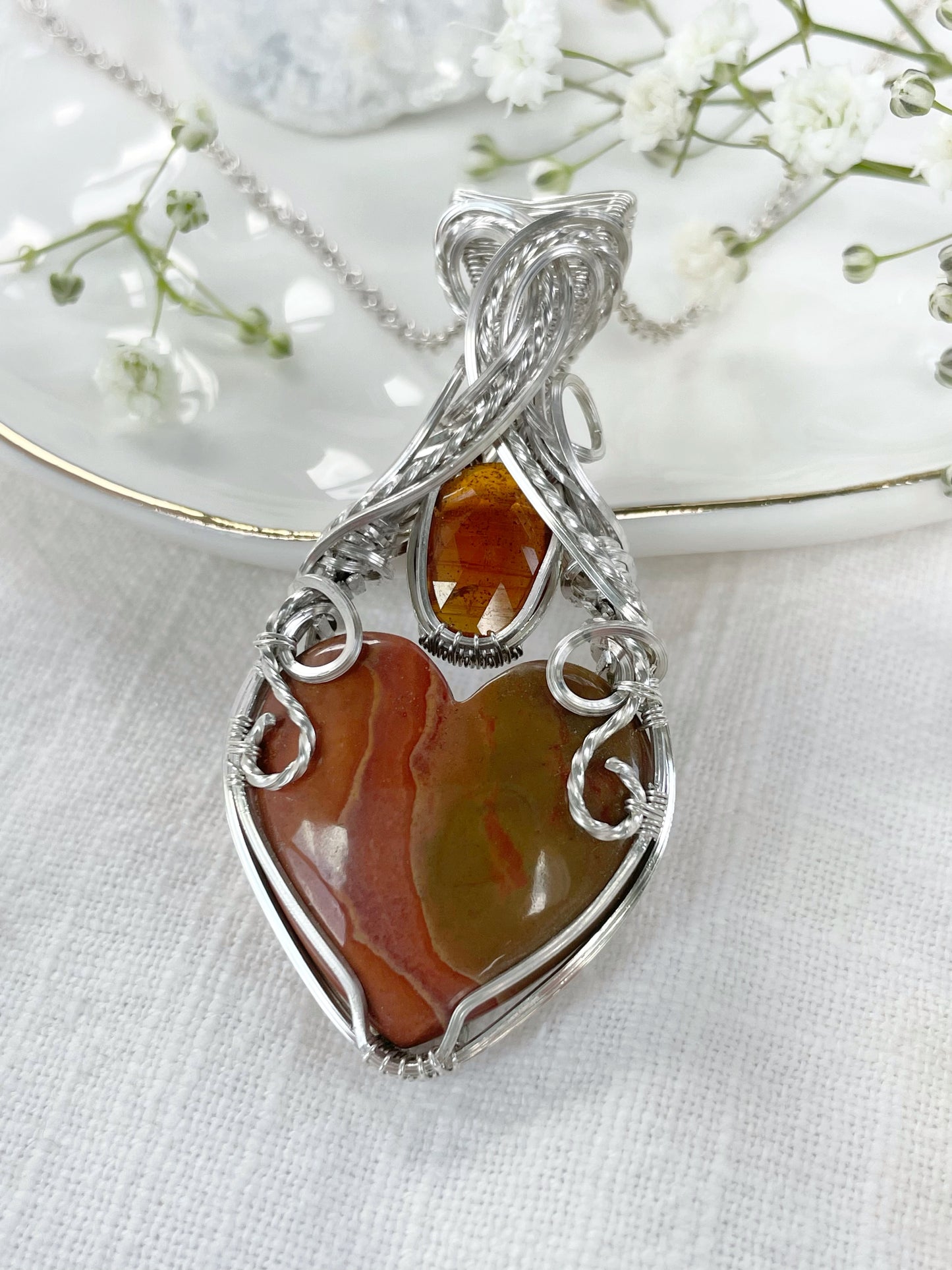 Polychrome Jasper & Orange Kyanite Necklace in Argentium Silver