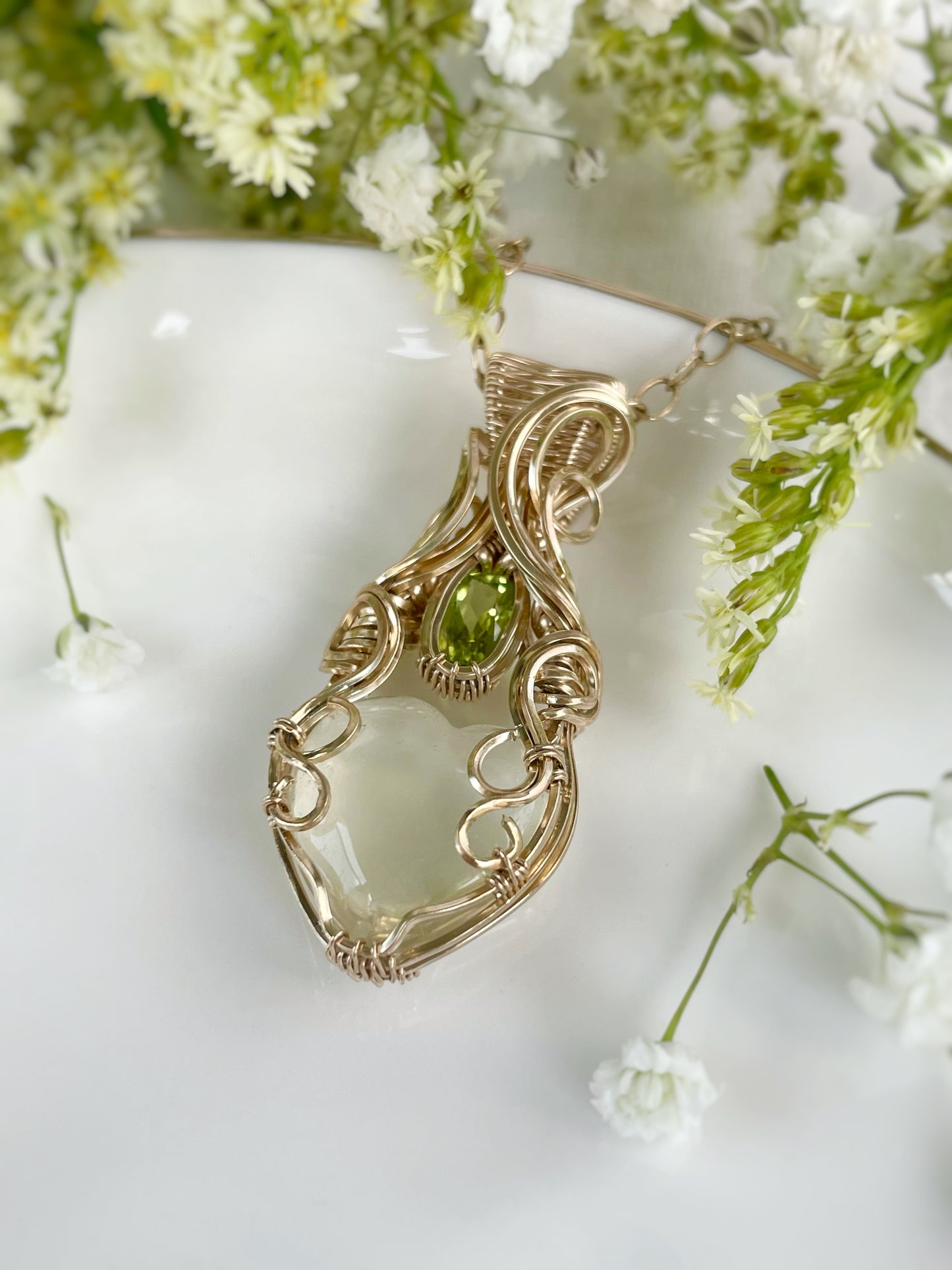 Small Natural Citrine Heart & Peridot Necklace in 14k Gold Filled