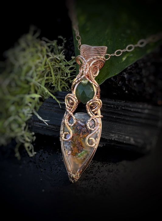 Chrysocolla with Native Copper, Serpentine & Green Apatite Necklace in 14k Rose Gold Filled